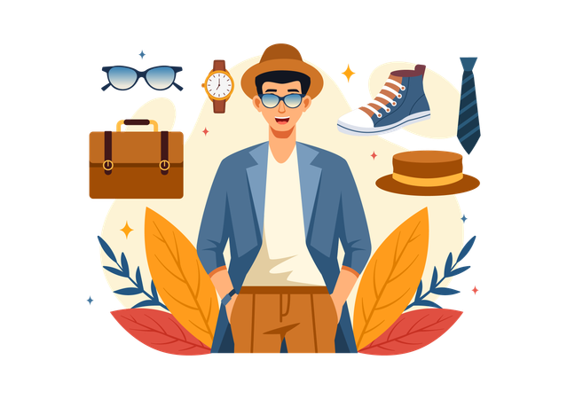 ファッションショーのためにオンラインショッピングをする男性  イラスト