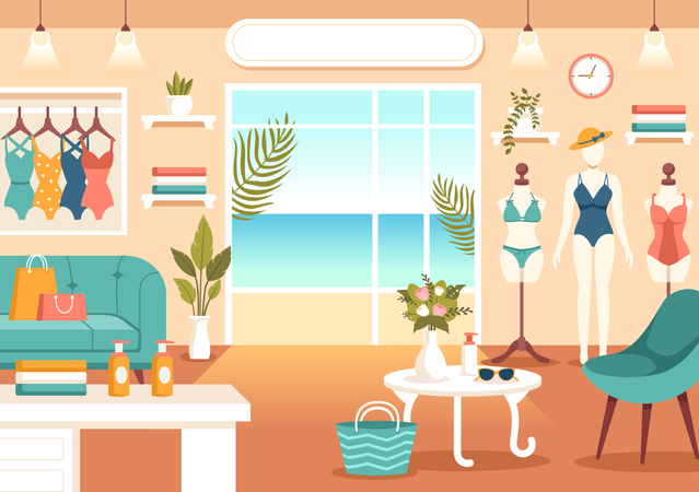 ビーチ近くの水着ショップ  イラスト