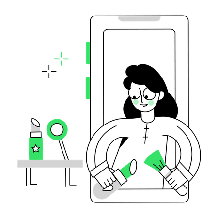 メイクアップインフルエンサーのメイキングビデオ  イラスト