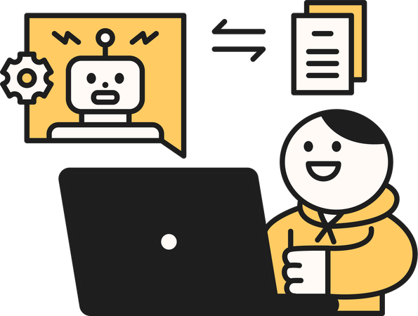 教育ボットを使って勉強する学生  イラスト