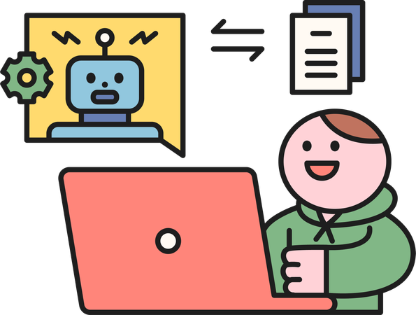 教育ボットを使って勉強する学生  イラスト