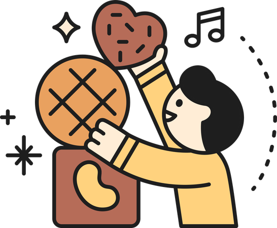 초콜릿을 보여주는 어린 소년  일러스트레이션