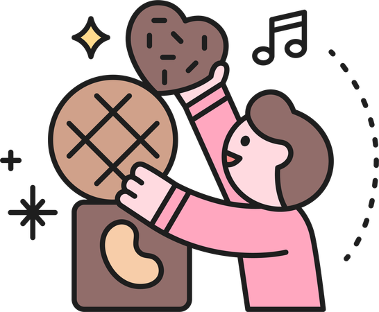 초콜릿을 보여주는 어린 소년  일러스트레이션
