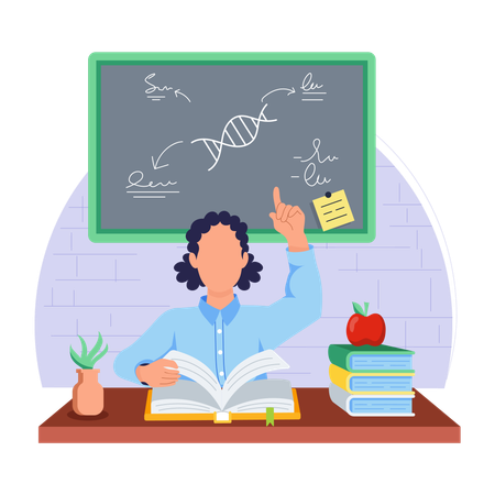 生物学の授業で質問する生徒  イラスト