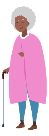 棒を持った老婦人  イラスト