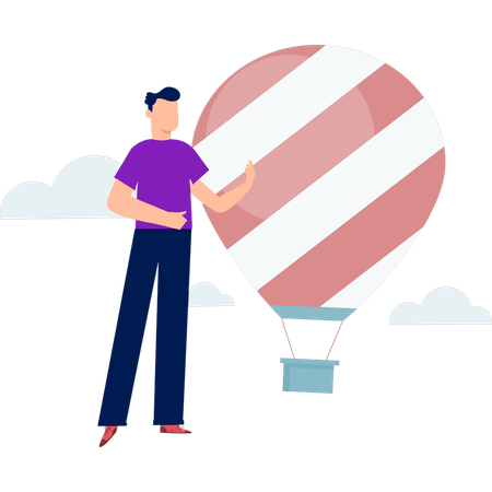 風船を持って立っている少年  イラスト