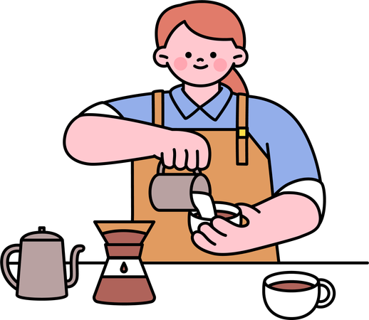 コーヒーを作る女性  イラスト