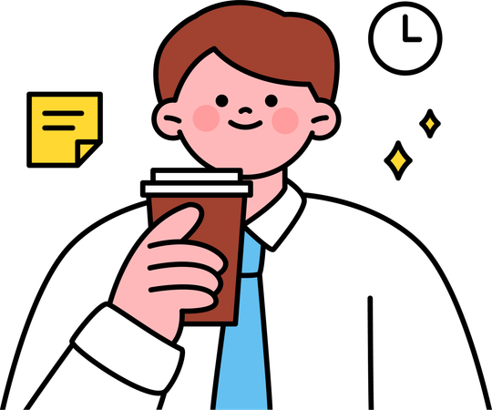 コーヒー休憩を取る従業員  イラスト