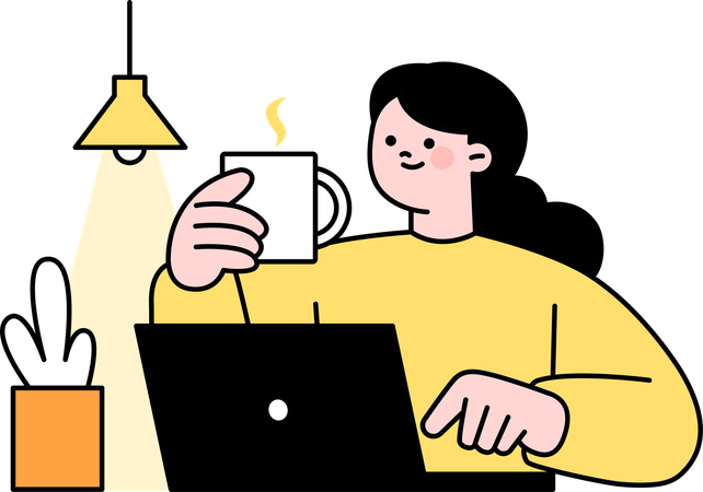 従業員はリフレッシュするためにコーヒーを飲む  イラスト