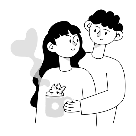 コーヒーデート中のカップル  イラスト