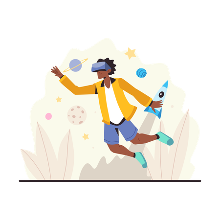 メタバースを探索する少年  イラスト