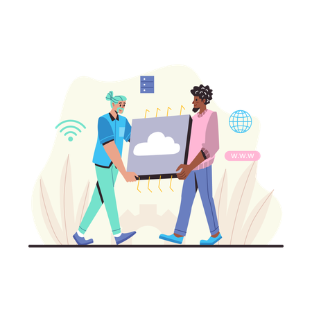 クラウドインフラストラクチャを開発する人々  イラスト