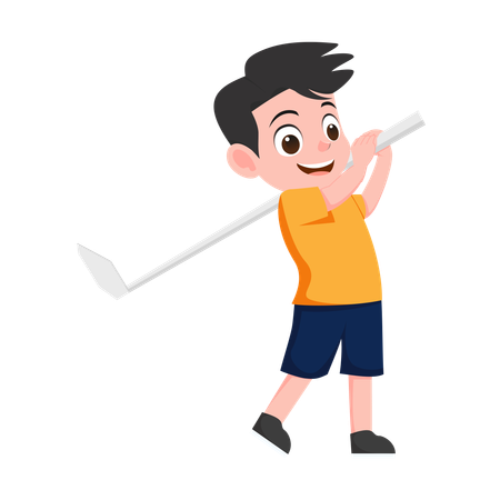 ゴルフをする少年  イラスト