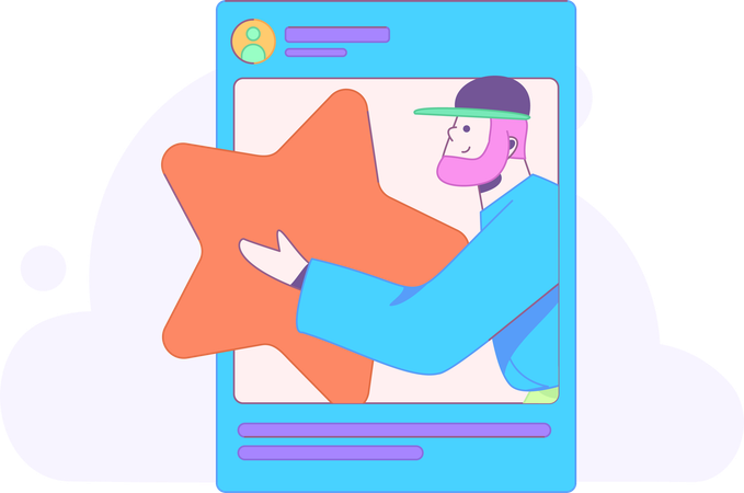 ソーシャルメディアアカウントを閲覧する男性  イラスト