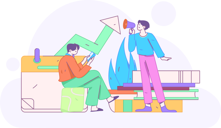 教育の成長を見ながら本を読む男性  イラスト
