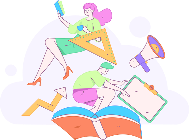 勉強する女の子と男の子  イラスト