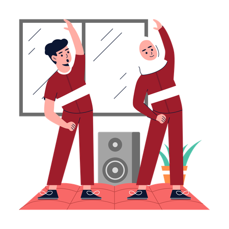 健康とフィットネスのクラスに参加する生徒  イラスト