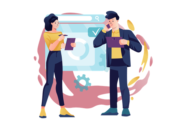 同僚は経営陣が課した課題に熱心に取り組みます  イラスト
