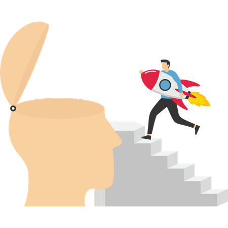 ビジネスマンが頭にロケットを抱える  イラスト