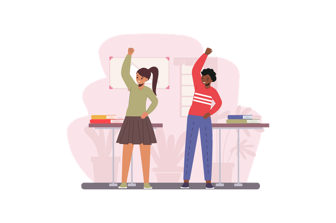 学校での朝の運動  イラスト