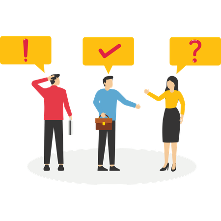 ビジネスマンが質問して答えることで問題を解決します  イラスト
