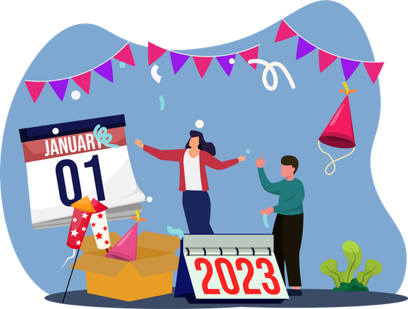 1. Januar Tag für Neujahr 2023  Illustration