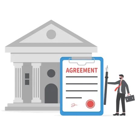 Obligation Debt Or Bank Loan Responsible To Pay Back With Interest Rate Legal Money Credit Or Borrowing Document With Signature Concept Businessman Signing Signature On Obligation Banking Document Illustration