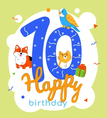 10th birthday greeting card  Illustration