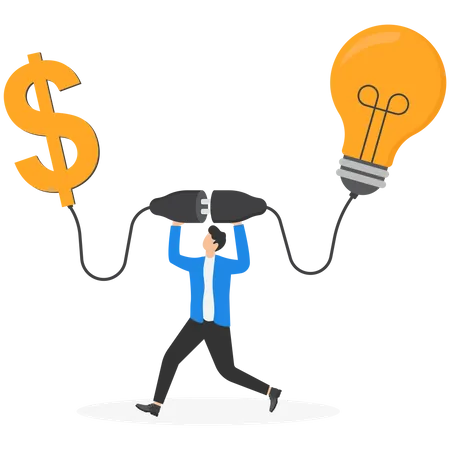 Venture Capital Or Financial Support For Startup And Entrepreneur Company Make Money Idea Or Idea Pitching For Fund Raising Concept Businessman And Woman Connect Lightbulb With Money Dollar Sign Illustration