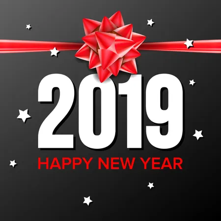 2019 Happy New Year Background Vector Numbers 2019 Bow Banner Gift Dark Illustration Illustration