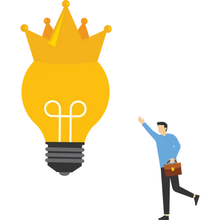 Brilliant Idea Concept Shiny Shining Light Bulb Idea Lamp Wearing Golden Crown Great And Brilliant Ideas Creative Geniuses Or Winning Ideas For Business Development Illustration