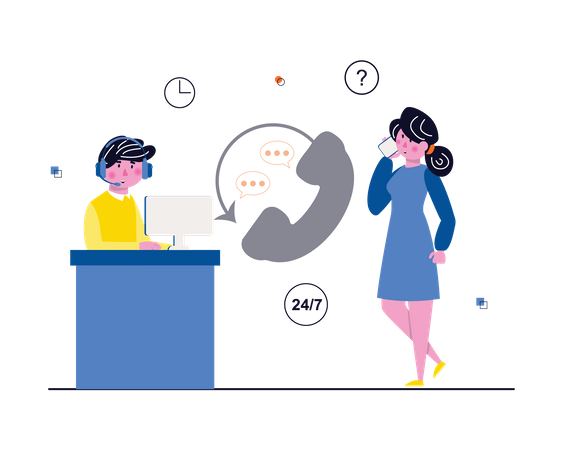 24 by 7 call center service  Illustration