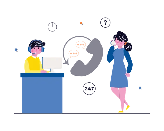 24 by 7 call center service  Illustration