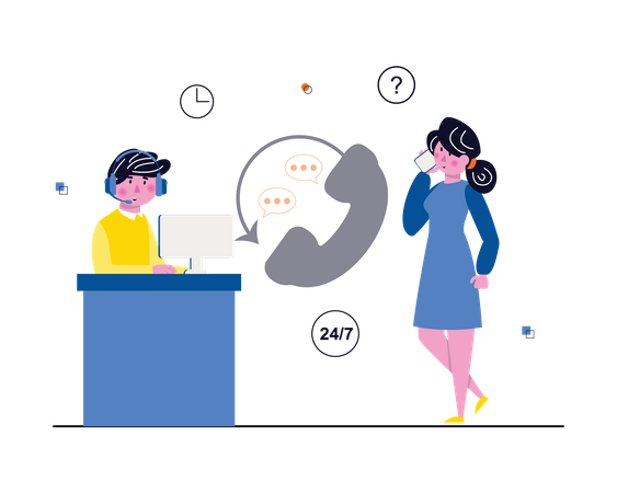 24 by 7 call center service  Illustration