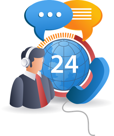 24 hour customer service communication  Illustration