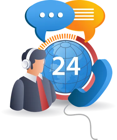 24 hour customer service communication  Illustration