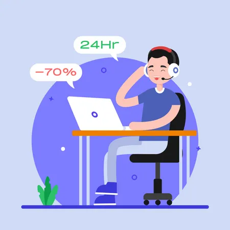 24 Hour Customer Services  Illustration