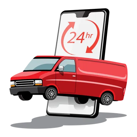 Delivery Car Truck Service 24 Hour With Order On Smartphone Application Vector Illustration Illustration
