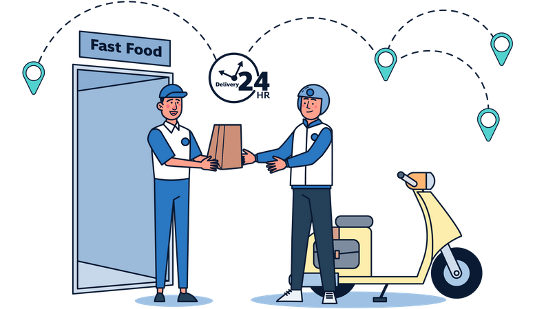 24 Hours Fast Food Delivery Illustration