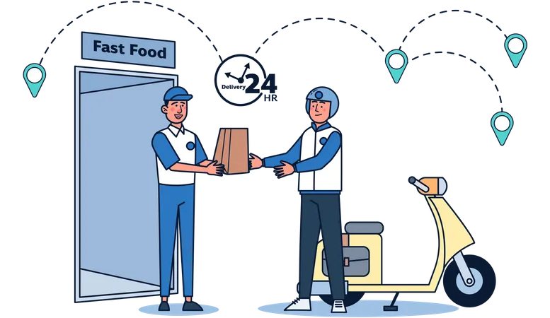 24 Hours Fast Food Delivery  Illustration