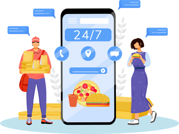 24 hours fast food delivery  Illustration