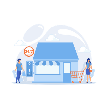 24 hours open shop  Illustration