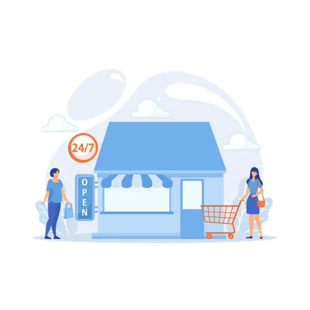 24 hours open shop  Illustration