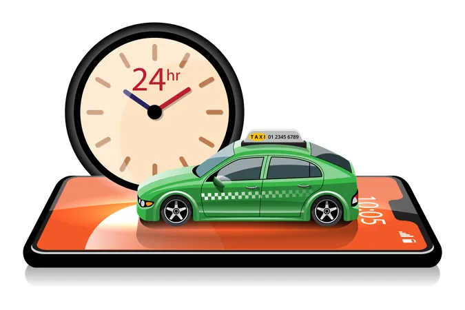 24 Hours taxi service  Illustration