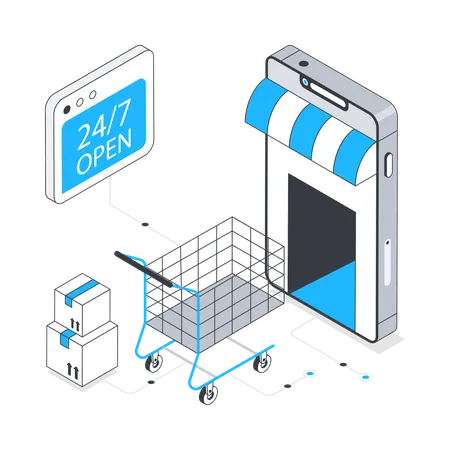 24 Stunden geöffneter Laden  Illustration