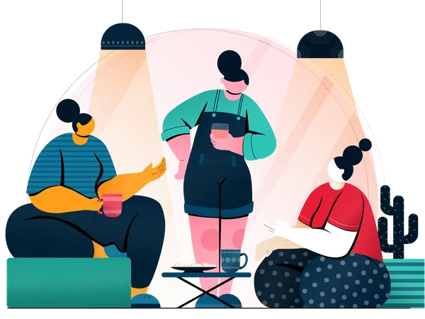 3 mujeres tomando té y chismeando  Ilustración