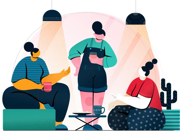 3 women having tea and gossip  Illustration