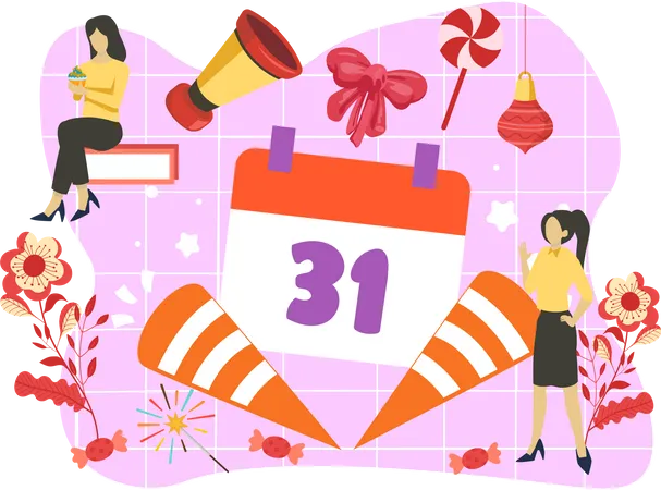 31 st date on calendar  イラスト