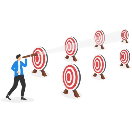 Focusing On Long Term Business Goals Or Investment Using More Planning More Time And More Strategy For Solid Success Concept Confident Businessman Using Binoculars To Look At Distant Targets Illustration
