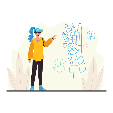3Dの世界を探索する少女  イラスト